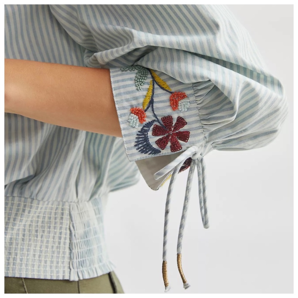 Re Listed SOLD Anthropologie floral beaded puff-sleeve blouse - Picture 5 of 8
